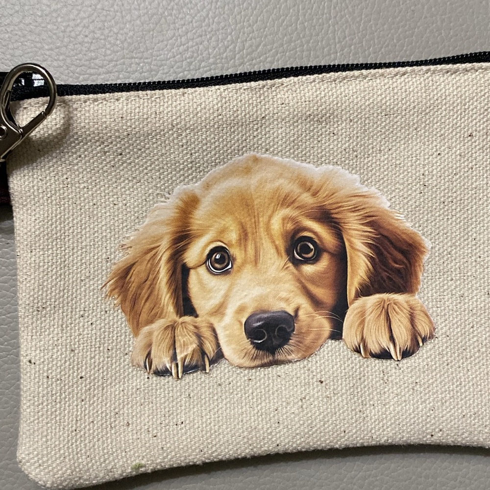Canvas yellow Lab zippered Coin Pouch with lobster clasp